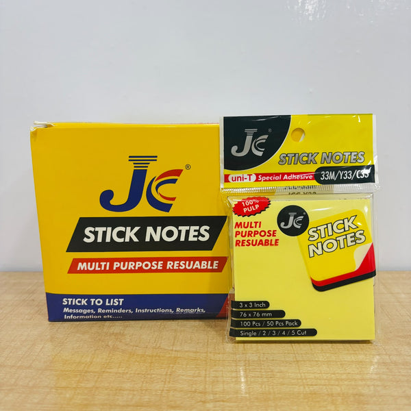 A08023 JC Sticky Notes Yellow 3x3 Inches (100 page, 76x76 mm)