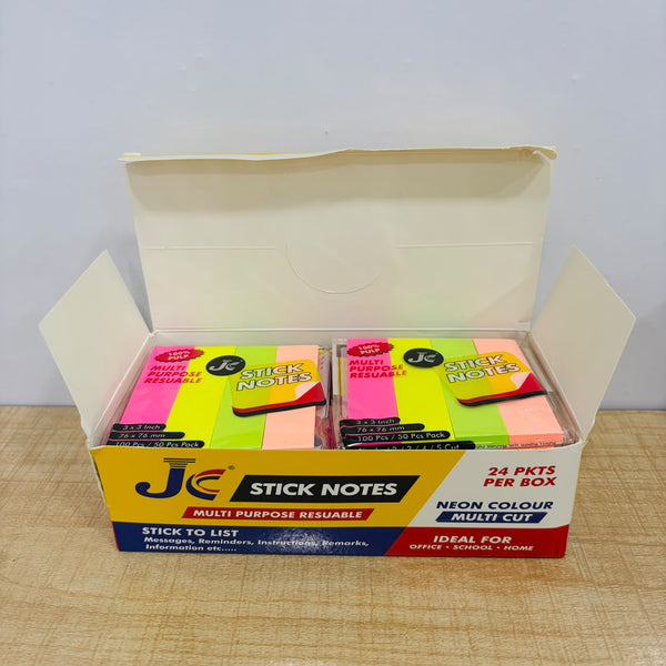 A08026 JC Stick Notes 3x3 Inch Self-Adhesive Sticky Notes - 4 Cut (Multi Colors)