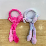 A08029 Cute Plush Bunny Ear Moving Earmuffs with Airbag Squeeze Flaps for Kids and Women