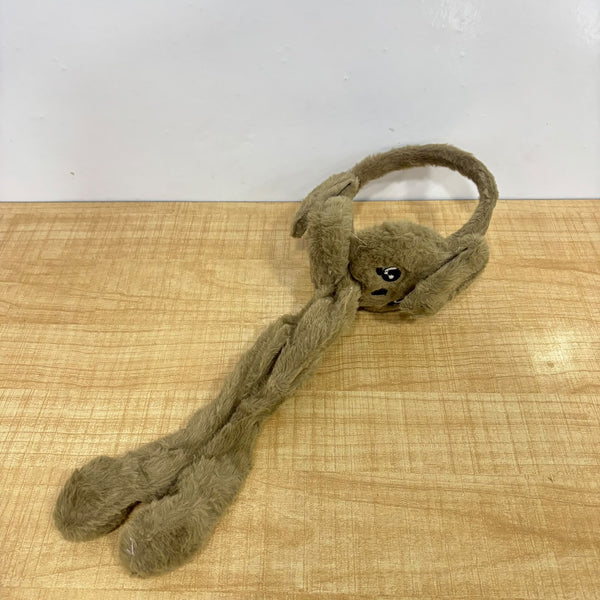 A08032 Cute Rabbit Plush Bunny Ear Muffs with Dangling Legs & Embroidered Face Details