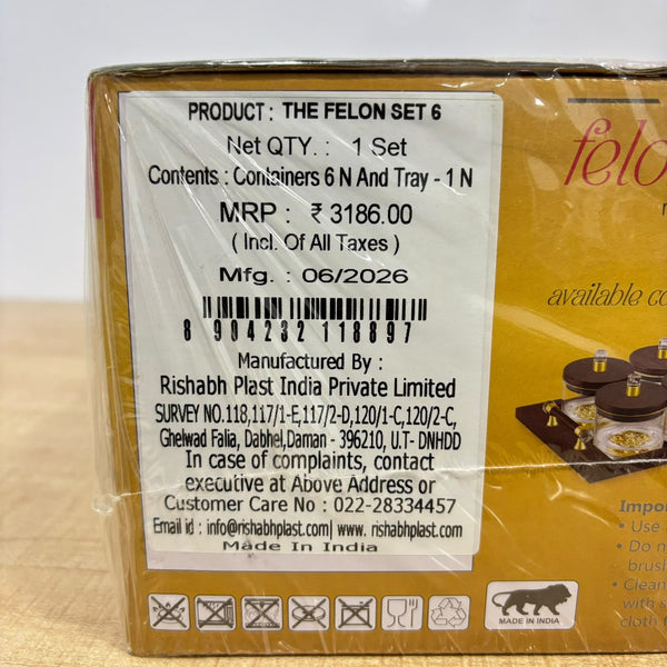 A08034 Rishabh "The Felon Set 6" Multipurpose Dry Fruit & Snack Storage Container Set with Wooden Serving Tray
