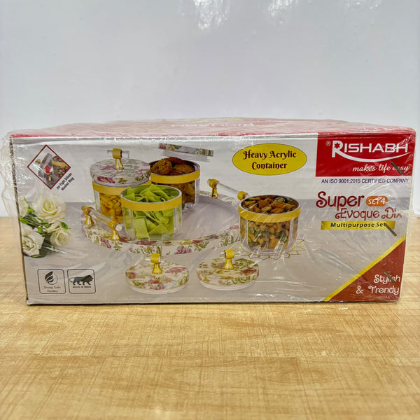 A08037 Rishabh Super Evoque Heavy Acrylic Multipurpose Container Set with Serving Tray (Set of 4)