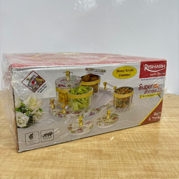 A08037 Rishabh Super Evoque Heavy Acrylic Multipurpose Container Set with Serving Tray (Set of 4)