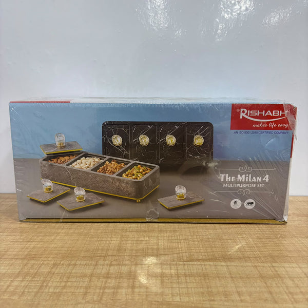 A08038 Rishabh The Milan 4 Compartment Multipurpose Serving Tray Set with Lids