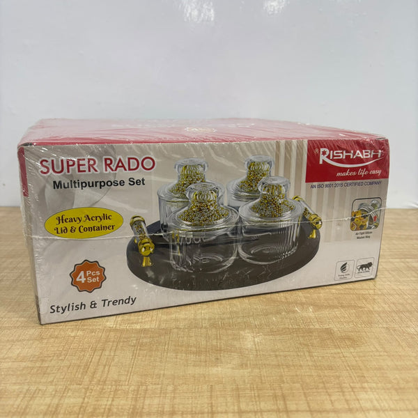 A08039 Rishabh Super Rado Heavy Acrylic Multipurpose Dry Fruit Container Set with Tray (4 Jars)