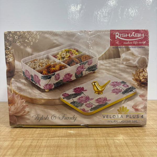 A08041 Rishabh Velora Plus 4 Section Multipurpose Dry Fruit & Snack Box Container Set with Lid