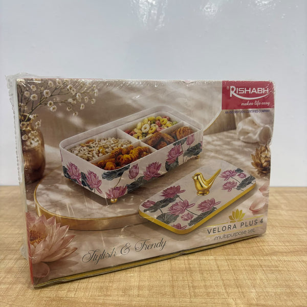 A08041 Rishabh Velora Plus 4 Section Multipurpose Dry Fruit & Snack Box Container Set with Lid
