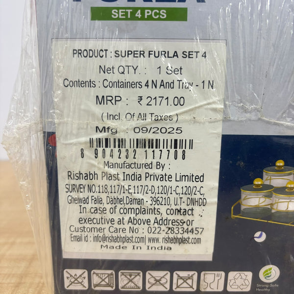 A08044 Rishabh Super FURLA Set 4 Pcs Airtight Container Set with Metal Stand