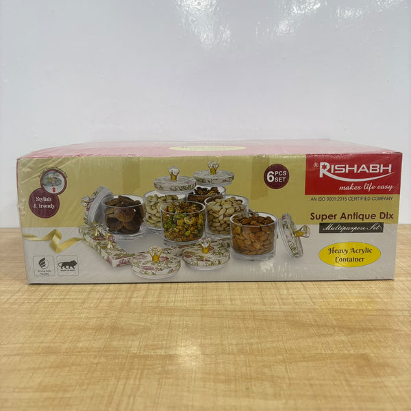 A08045 RISHABH Super Antique Deluxe Heavy Acrylic Multipurpose Dry Fruit Container Set with Serving Tray (Set of 6 Containers)