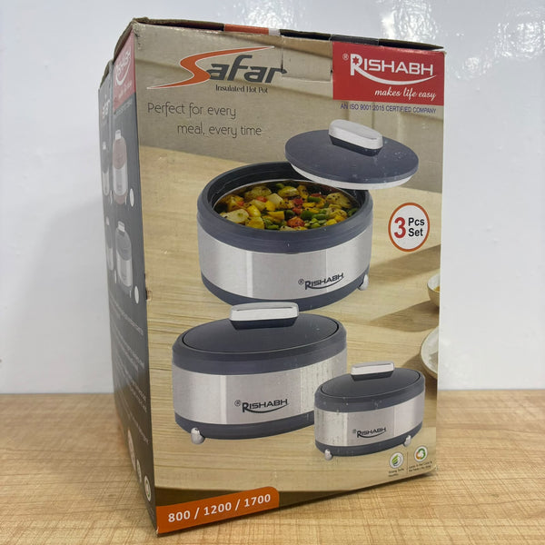 A08048 Rishabh Safar Stainless Steel Insulated Hot Pot Casserole Set (3 Pcs - 800ml, 1200ml, 1700ml)