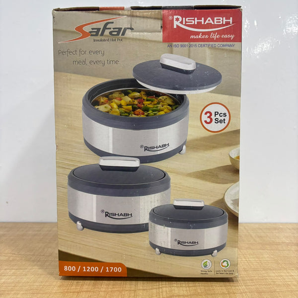 A08048 Rishabh Safar Stainless Steel Insulated Hot Pot Casserole Set (3 Pcs - 800ml, 1200ml, 1700ml)
