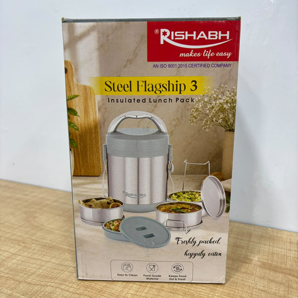 A08051 Rishabh Steel Flagship 3 Insulated Stainless Steel Lunch Box Set (3 Containers)