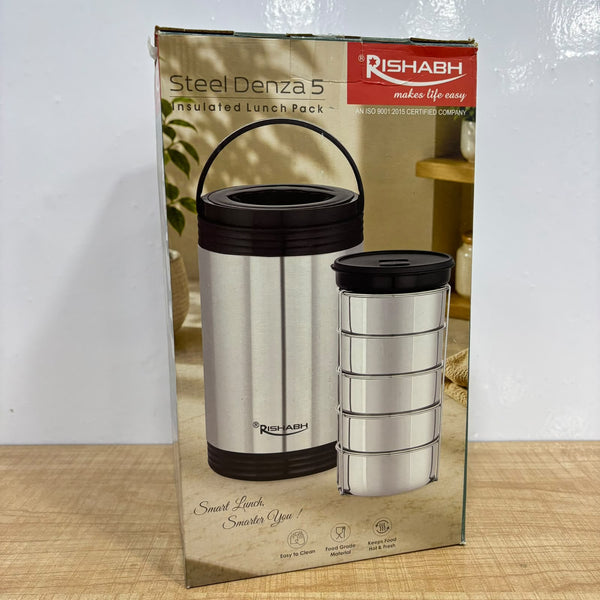 A08053 Rishabh Steel Denza 5 Stainless Steel Insulated Lunch Pack with 5 Steel Containers