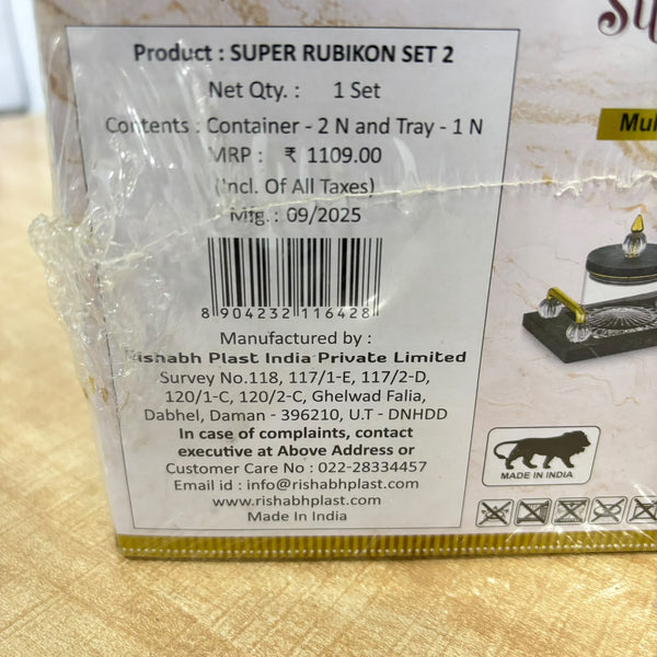 A08055 Rishabh Super Rubikon Heavy Acrylic Multipurpose Container Set with Serving Tray (Set of 2)
