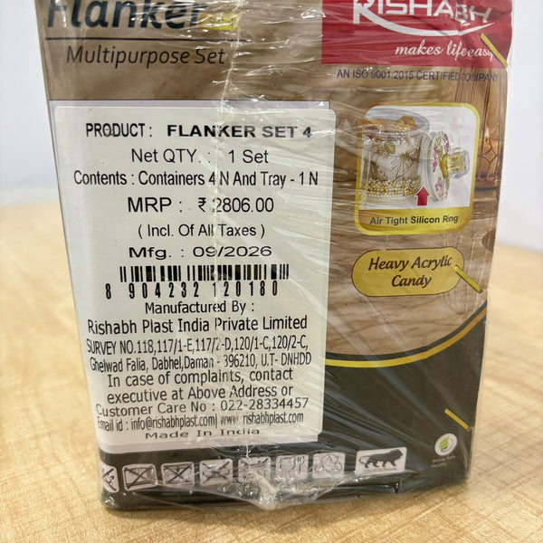 A08057 Rishabh Flanker Heavy Acrylic Multipurpose Container Set with Serving Tray - Set of 4 Jars