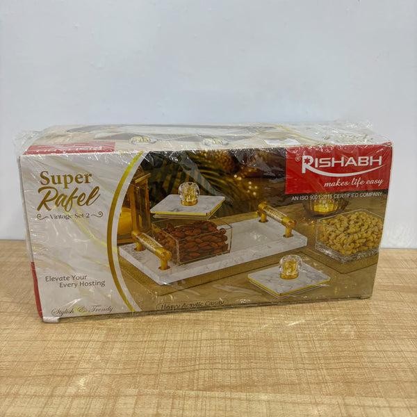A08058 Rishabh Super Rafel Vintage 2 Heavy Acrylic Dry Fruit & Candy Container Set with Serving Tray