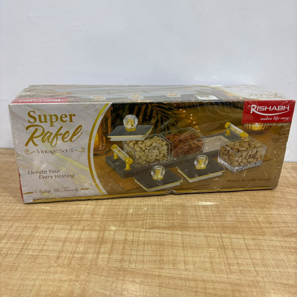 A08059 Rishabh Super Rafel Vintage 3 Heavy Acrylic Dry Fruit & Candy Container Set with Serving Tray