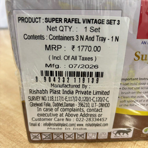 A08059 Rishabh Super Rafel Vintage 3 Heavy Acrylic Dry Fruit & Candy Container Set with Serving Tray