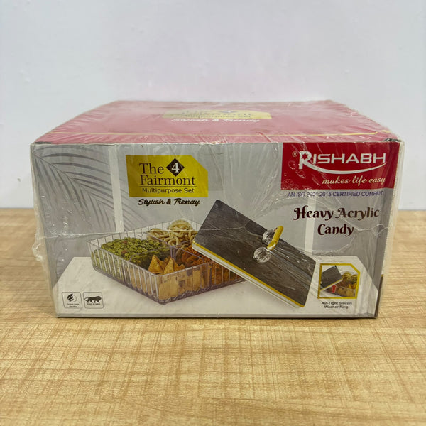 A08062 Rishabh The Fairmont 4-Compartment Heavy Acrylic Multipurpose Dry Fruit & Snack Storage Box with Air-Tight Lid