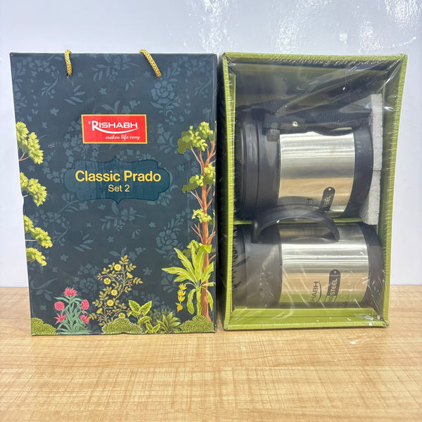 A08067 Rishabh Thermo Steel Classic Prado Stainless Steel Flask & Mug Set (Set of 2, Black)