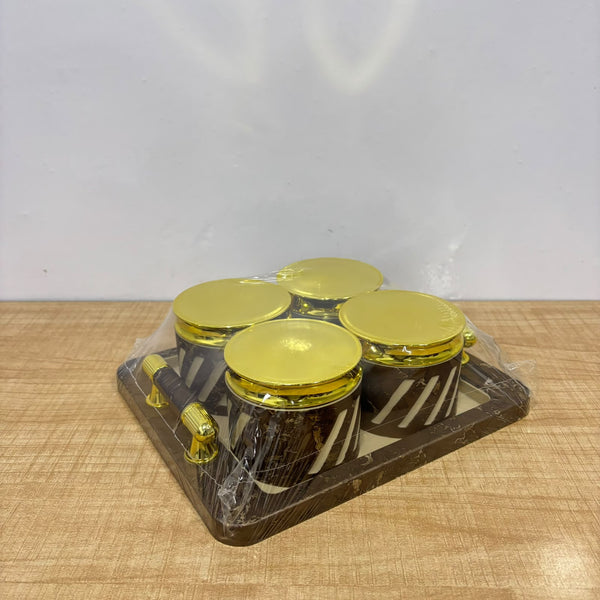 A08074 GANESH Coral Multipurpose Dryfruit Box Set with Serving Tray & Gold Lids (4 Containers)