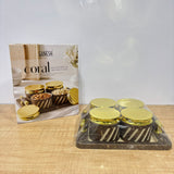A08074 GANESH Coral Multipurpose Dryfruit Box Set with Serving Tray & Gold Lids (4 Containers)