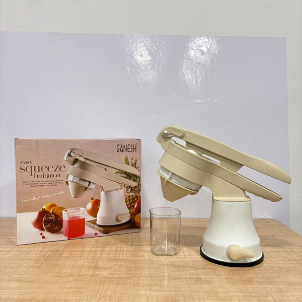 A08075 Ganesh Plastic Easy Squeeze Manual Hand Press Fruit Juicer Machine with Vacuum Base & Glass