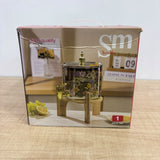 A08078 Shine Max 2.6L Printed Glass Beverage Dispenser with Wooden Stand & Golden Tap