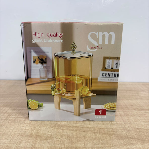A08083 Shine Max Premium 4.2L Glass Beverage Dispenser with Wooden Stand & Tap Lid