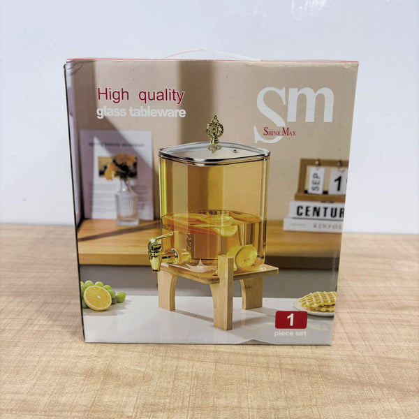 A08083 Shine Max Premium 4.2L Glass Beverage Dispenser with Wooden Stand & Tap Lid