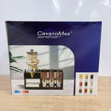 A08085 CrystoMax Premium Glass Beverage Dispenser Set with Wooden Stand, Glasses & Tissue Holder