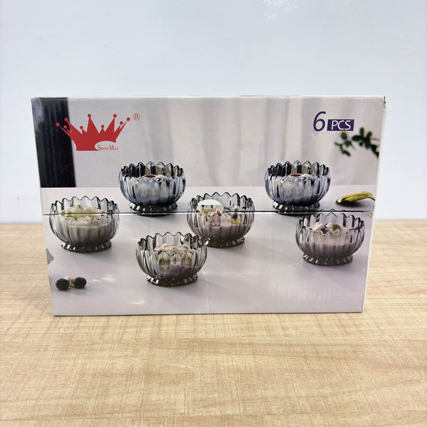 A08086 Shine Max Glass Dessert Bowl Set (6 Pieces) – Premium Crystal Style Ice Cream, Pudding & Fruit Serving Bowls