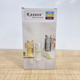 A08087 KARBON Premium Ribbed Glass Pitcher with Handle & Lid - Transparent Water & Juice Jug