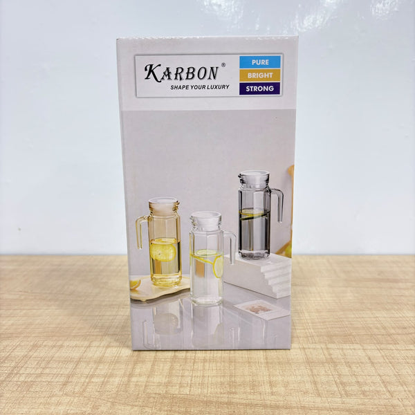 A08087 KARBON Premium Ribbed Glass Pitcher with Handle & Lid - Transparent Water & Juice Jug