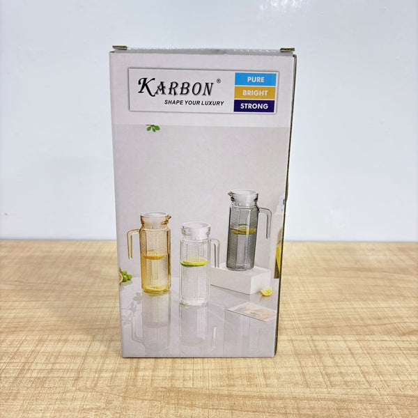 A08087 KARBON Premium Ribbed Glass Pitcher with Handle & Lid - Transparent Water & Juice Jug