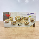 A08094 Shine Max 7-Pcs Decorative Crystal Glass Dessert & Pudding Bowl Set with Lid (6 Bowls + 1 Large Serving Bowl with Lid)