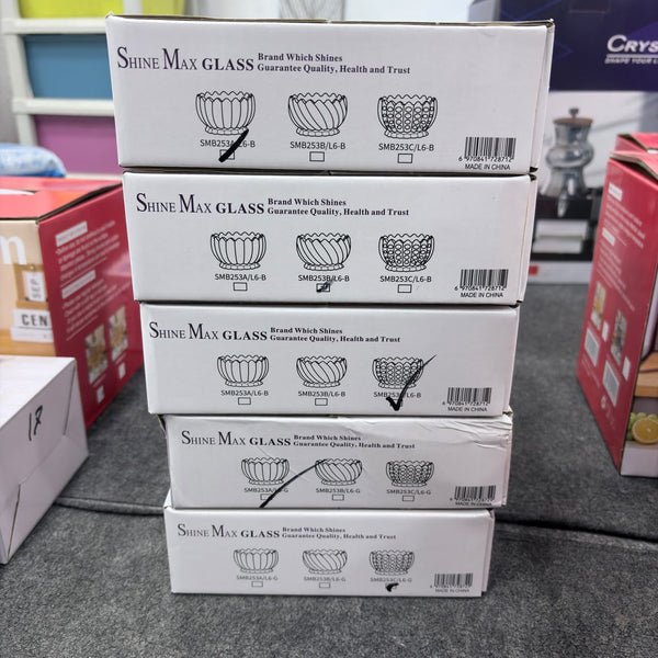 A08086 Shine Max Glass Dessert Bowl Set (6 Pieces) – Premium Crystal Style Ice Cream, Pudding & Fruit Serving Bowls