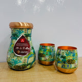 A08098 ATTRO Copper Water Kalash Pot (7.5L) with 2 Printed Glasses Set