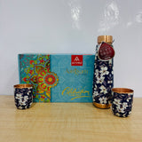 A08099 ATTRO Aarogyam Pure Copper Celebration Gift Set – 1000 ml Printed Bottle & 2 Matching Glasses