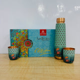 A08099 ATTRO Aarogyam Pure Copper Celebration Gift Set – 1000 ml Printed Bottle & 2 Matching Glasses
