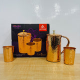 A08100 ATTRO Kumbh Pure Copper Water Jug Set with 2 Glasses