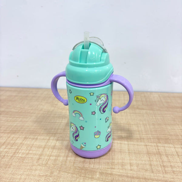A08104 Royal Lovely Plast Kids Printed Water Bottle with Twin Handles & Straw Cap (600 ml)