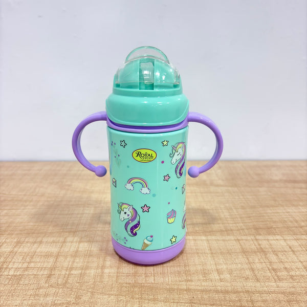 A08104 Royal Lovely Plast Kids Printed Water Bottle with Twin Handles & Straw Cap (600 ml)