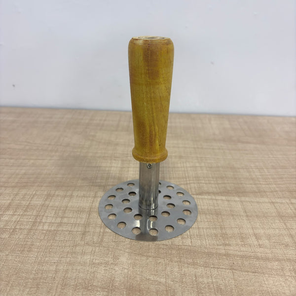 0064 Stainless Steel Potato Masher, Pav Bhaji Masher with wooden handle
