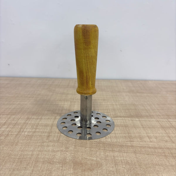 0064 Stainless Steel Potato Masher, Pav Bhaji Masher with wooden handle