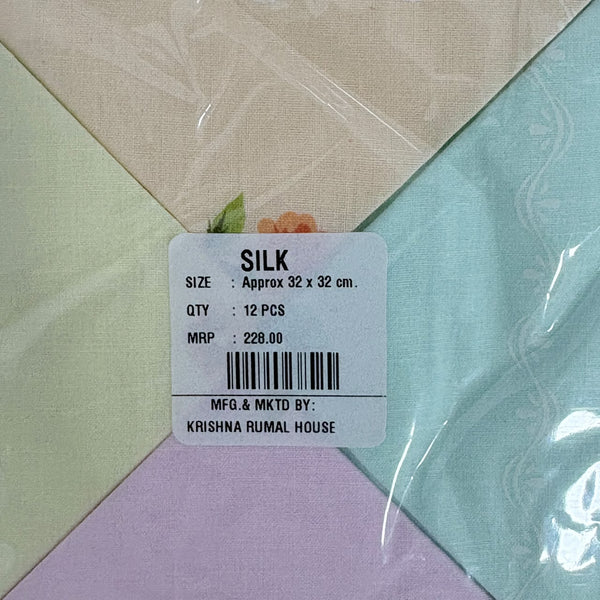 A08129 Silk Floral Printed Cotton Handkerchiefs for Women (Pack of 12) - 32x32 cm