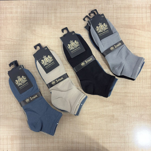 A08150 JSR 1011 Mix Colours Lion Brand Men's Cotton Ankle Length Socks - Pack of 3 Pairs