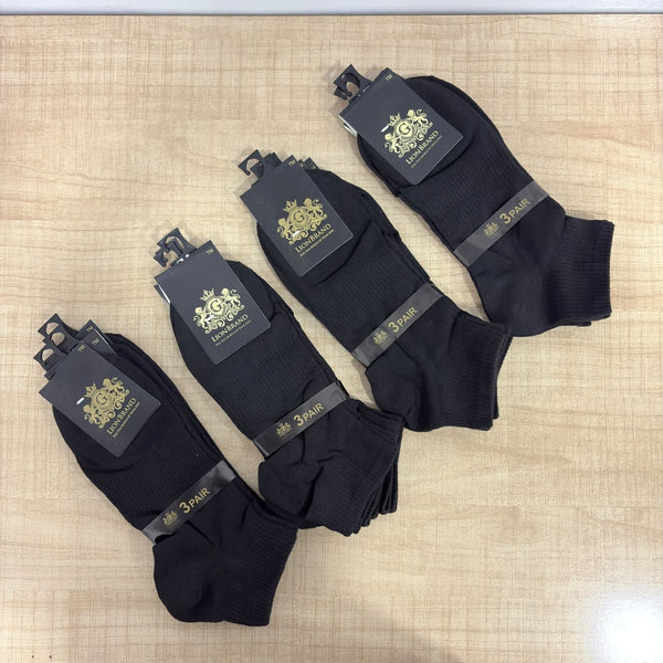 A08148 1011 Lion Brand Men's Solid Black Cotton Crew Length Socks - 3 Pairs