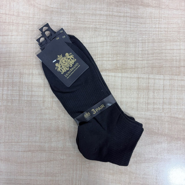 A08148 1011 Lion Brand Men's Solid Black Cotton Crew Length Socks - 3 Pairs