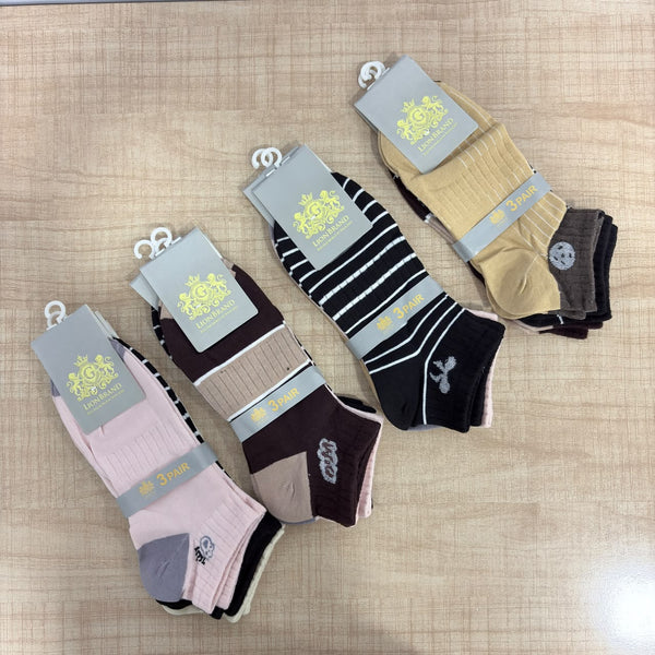 A08156 JSR YB10 Women's Ankle Length Cotton Grip Socks (Pack of 3 Pairs)